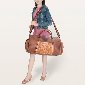 American Darling Duffel Hand Tooled Genuine Leather Western Women Bag | Handbag Duffle Weekend Travel Bags for